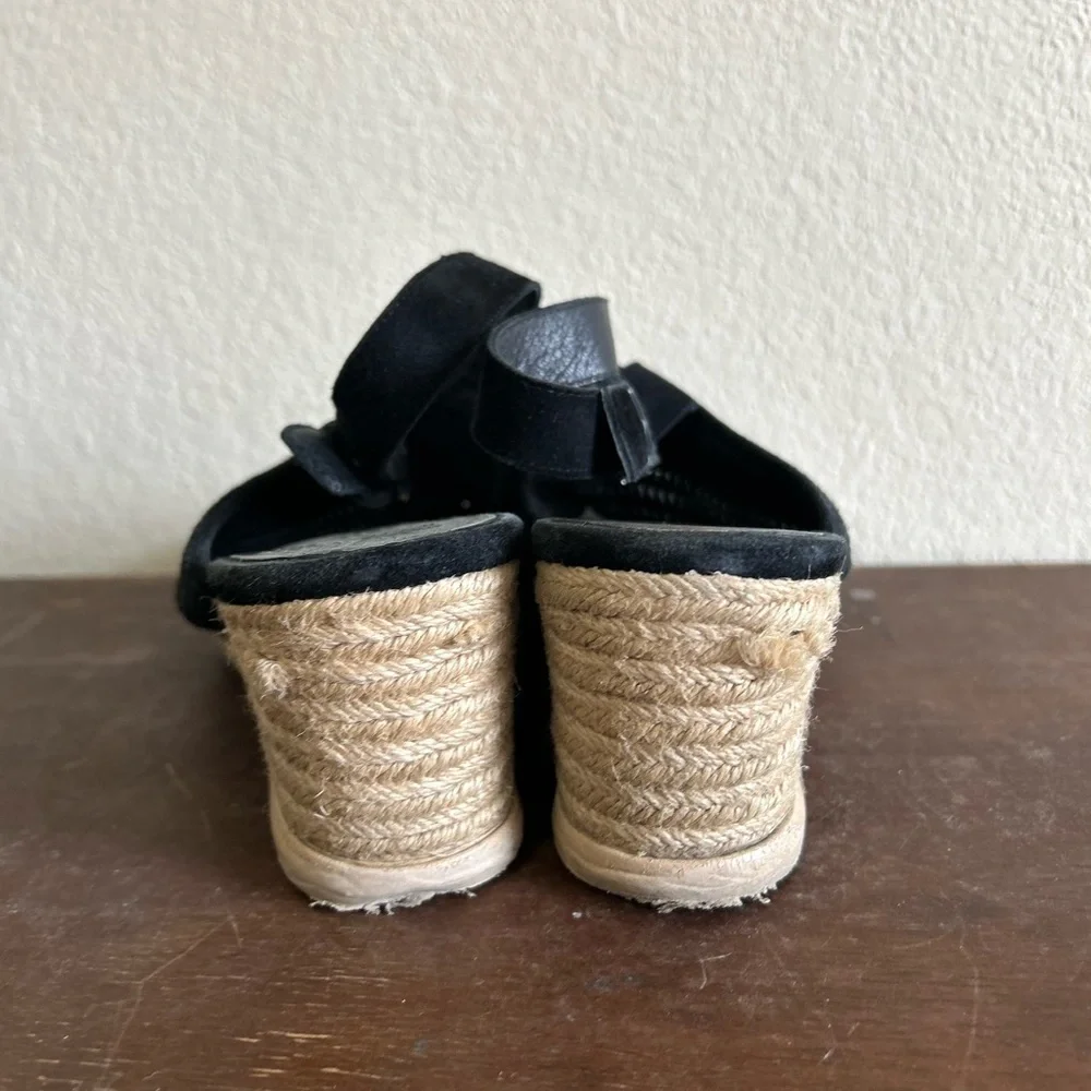 Eileen Fisher Women's Aura Slingback Espadrille Wedge Black Leather Twine Sz 9.5